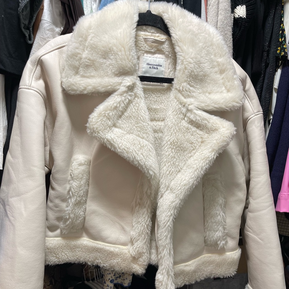Abercrombie cream Sherpa leather jacket
